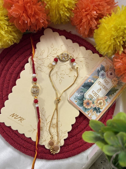 Anouk Set Of 2 Artificial Stones & Beads Swastik Bhaiya Bhabhi Rakhi With Roli Chawal