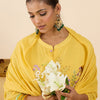 Dhiyona IE Floral Embroidered Pleated Pure Cotton Straight Kurta With Trousers & Dupatta