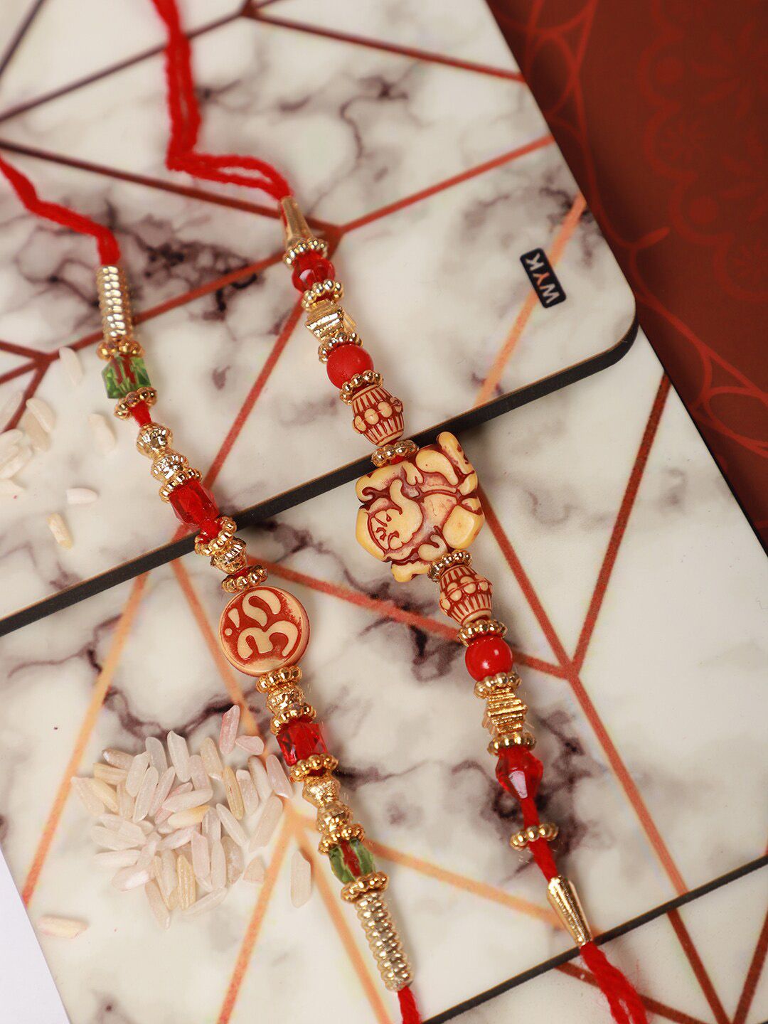 Anouk Unisex Set Of 2 Beaded Thread Rakhi With Greeting Card