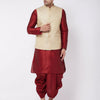 Men's Maroon Silk Blend Straight Jacket  Kurta and Dhoti Set