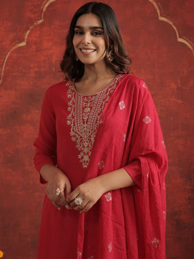 Indyancart IE Women Ethnic Motifs Embroidered Regular Thread Work Kurta with Trousers & Dupatta