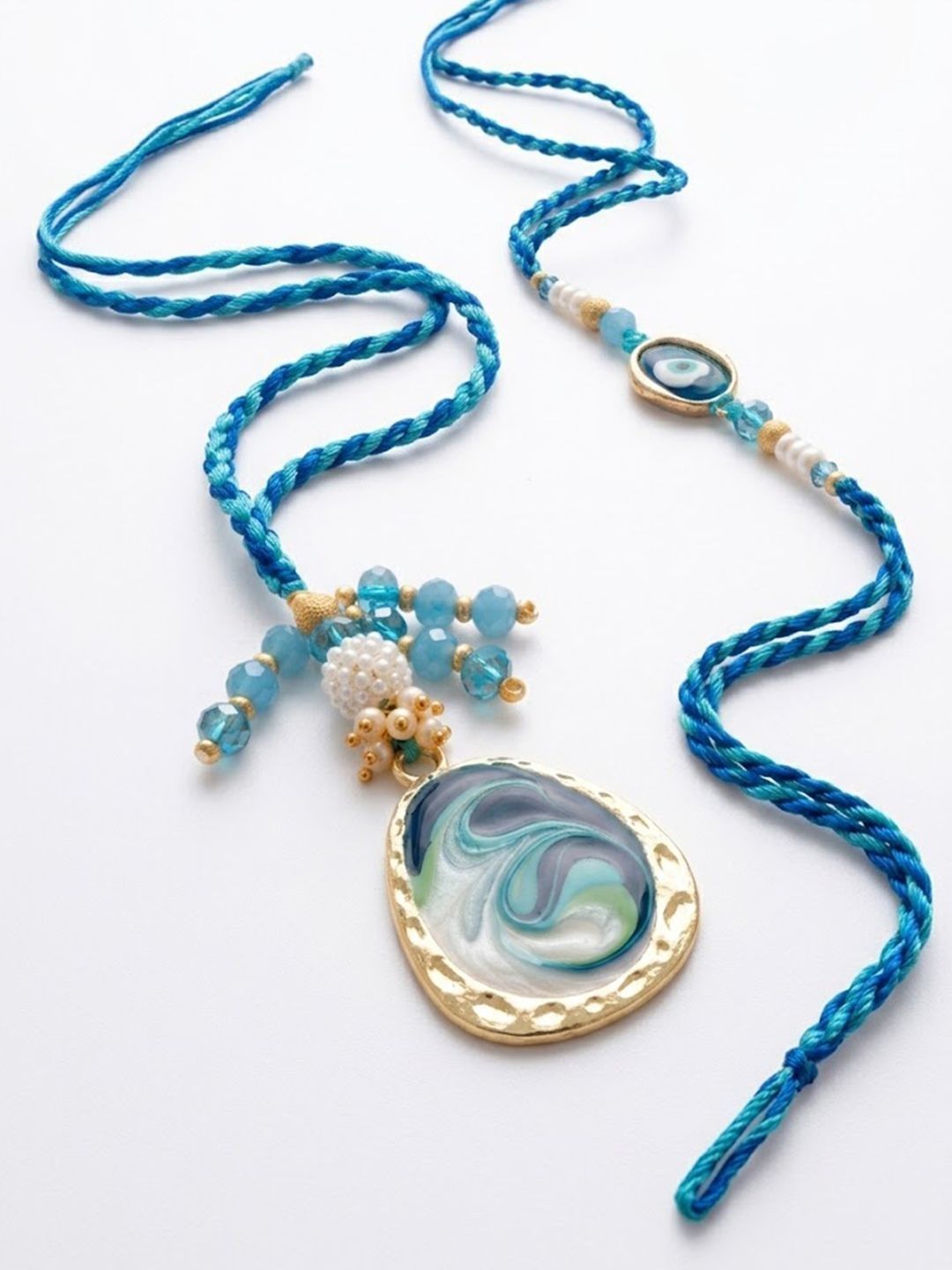 Anouk Set Of 2 Blue Evil Eye Traditional Gold Toned Bhaiya Bhabhi Rakhi With Roli Chawal
