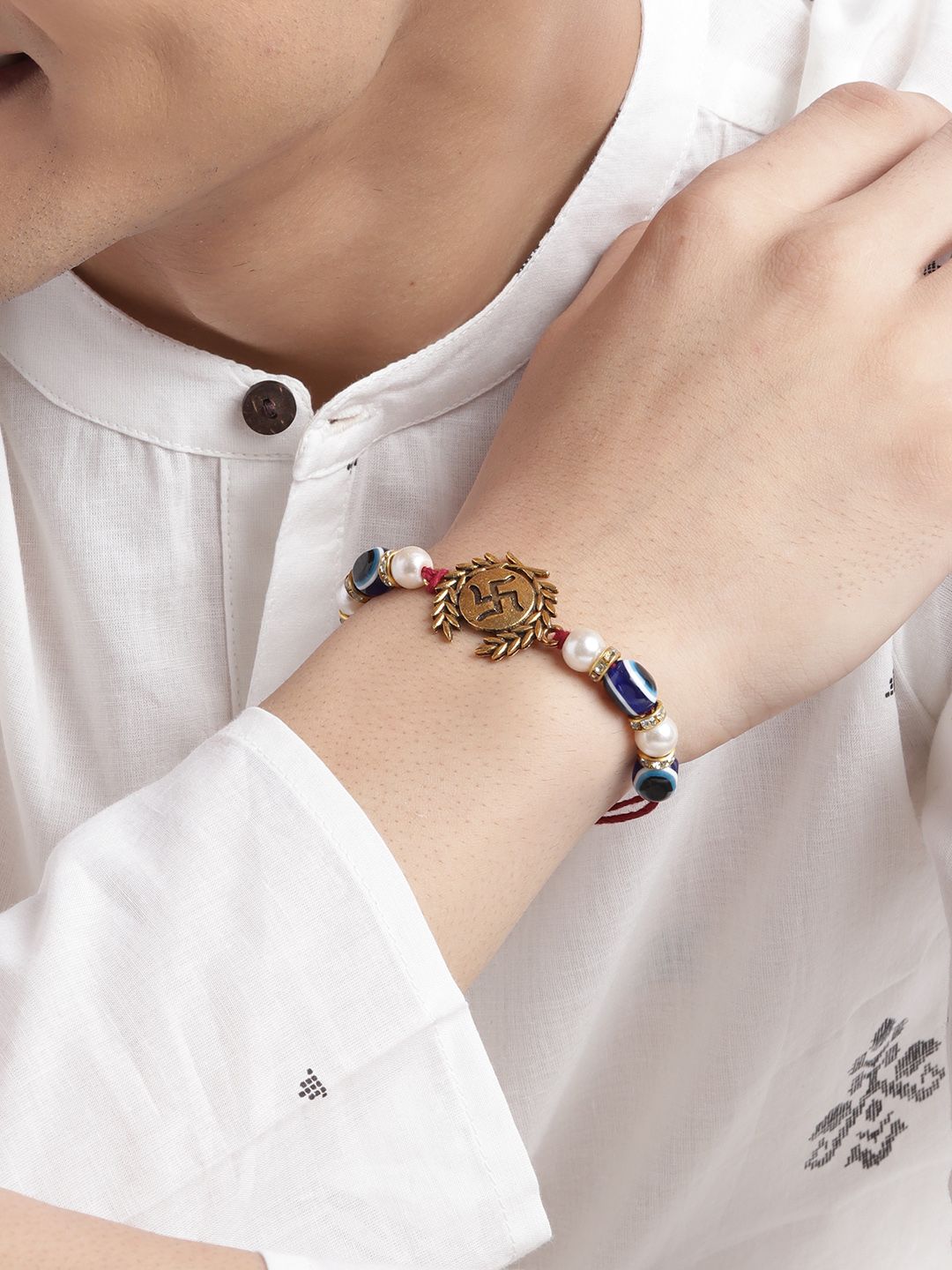 Anouk Unisex Set of 2 Beaded Bhai Bhabhi Rakhis With Roli & Chawal