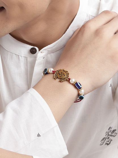 Anouk Unisex Set of 2 Beaded Bhai Bhabhi Rakhis With Roli & Chawal