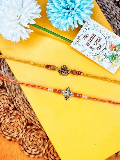 Anouk Set Of 2 Multicolor Religious Thread Rakhi With Roli Chawal Chandan Mishri