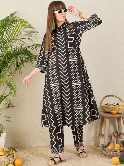Indyancart IE Women Printed Regular Pure Cotton Kurta With Trousers Kurta Sets