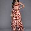 Dhiyona VR Women's Red Ikat Printed Straight Kurta With Palazzo
