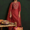 Indyancart IE Ethnic Motifs Embroidered Thread Work Straight Kurta With Trousers & Dupatta