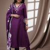 Indyancart SN Women's Floral Embroidered Pure Cotton A-Line Kurta with Churidar & Dupatta
