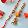 Dhiyona Gold-Toned Rudraksha Beaded Bhaiya Bhabhi Rakhi With Roli Chawal & Greeting Card