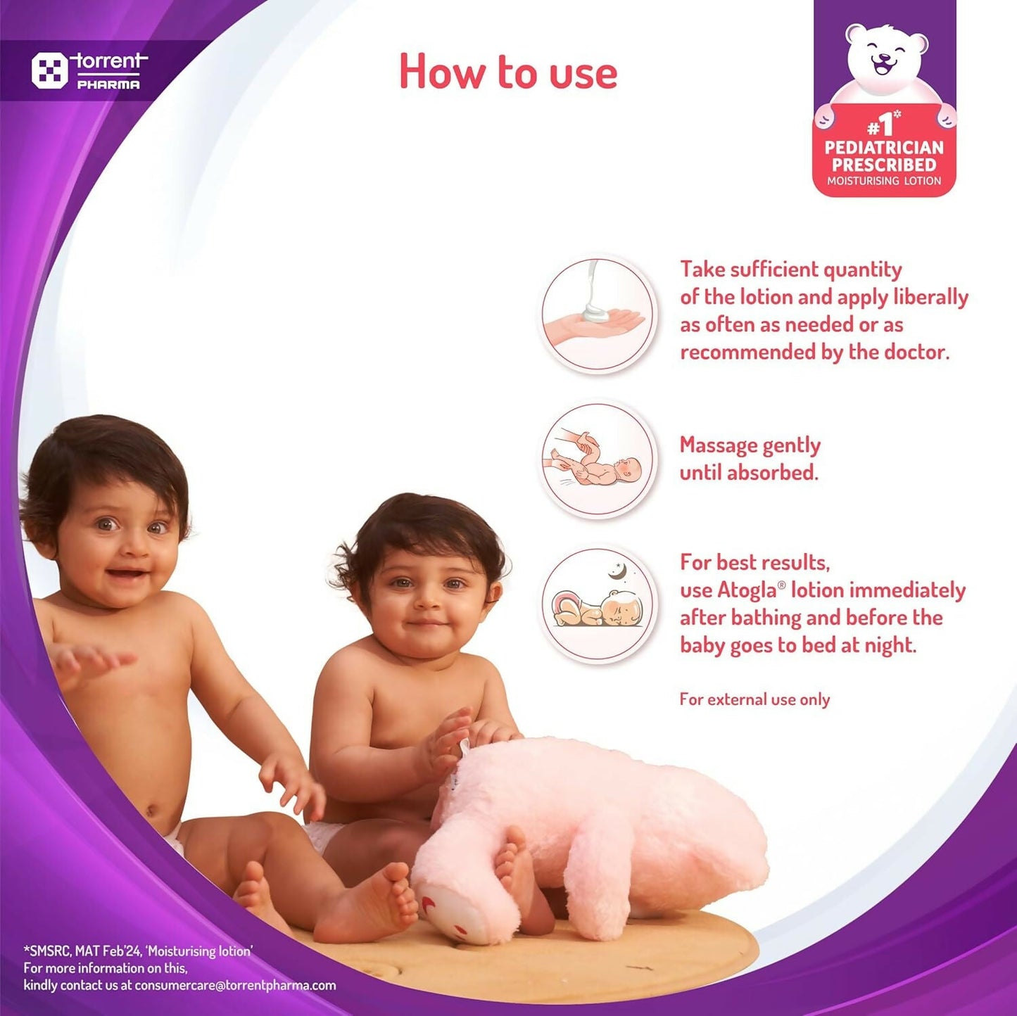 Curatio Tedibar Atogla baby moisturizing lotion bottle with pump for soft, gentle, and supple baby skin.