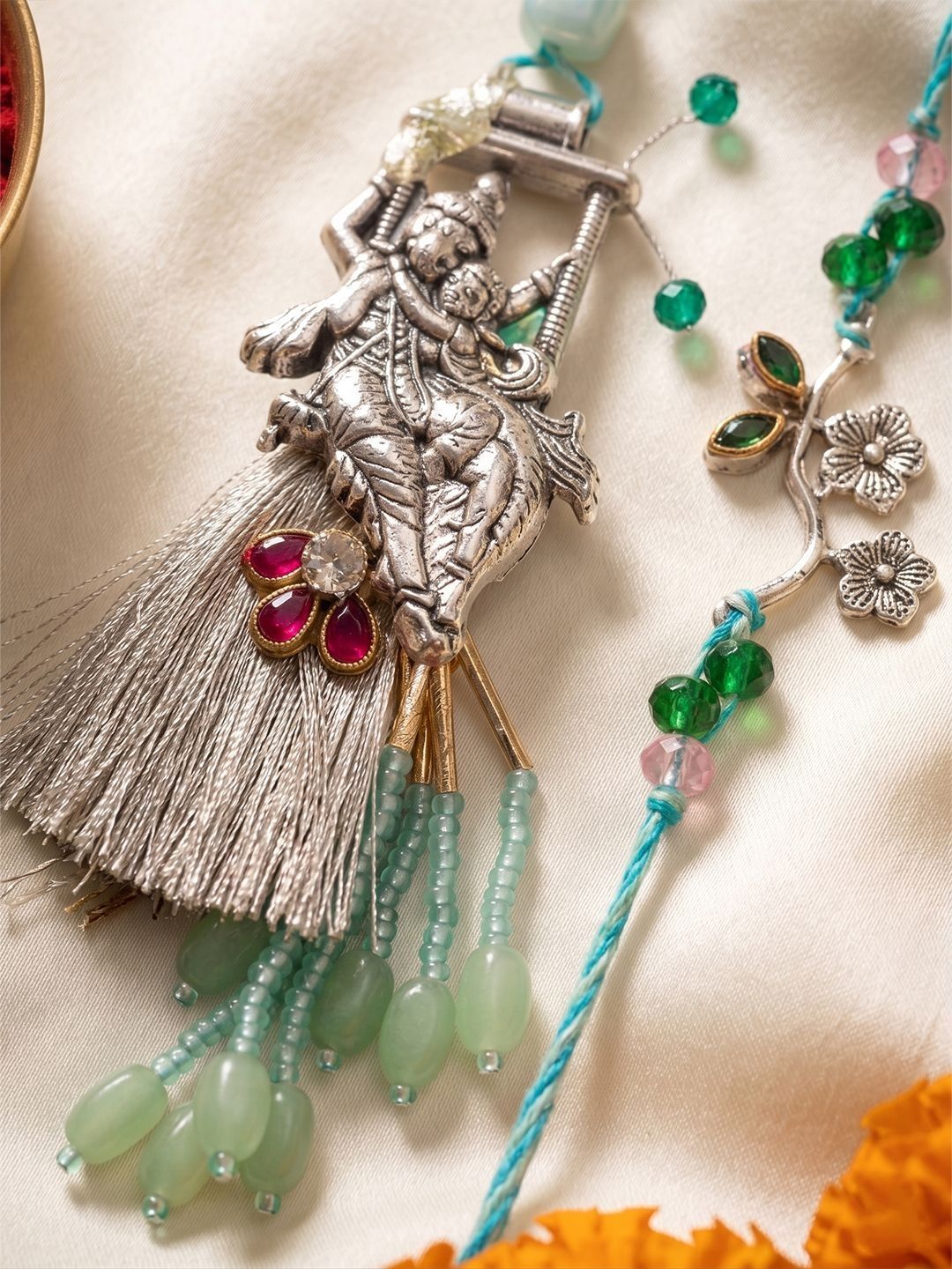 Anouk Set Of 2 Designer Religious Silver Toned Bhaiya Bhabhi Rakhi