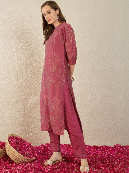 Women Ethnic Motifs Embroidered Regular Thread Work Pure Cotton Kurta with Trousers