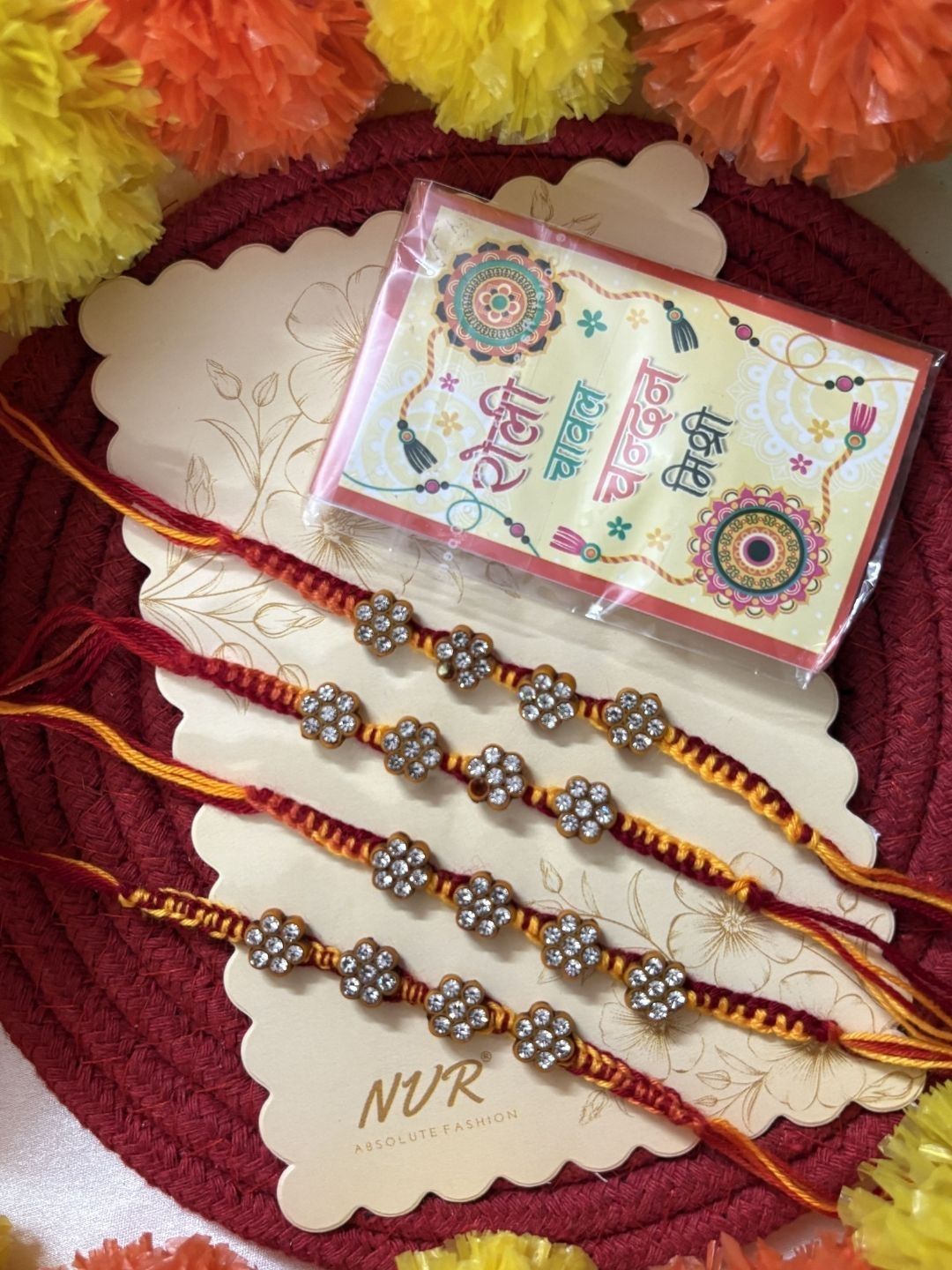 Anouk Set Of 4 Artificial Stones Floral Design Thread Rakhi