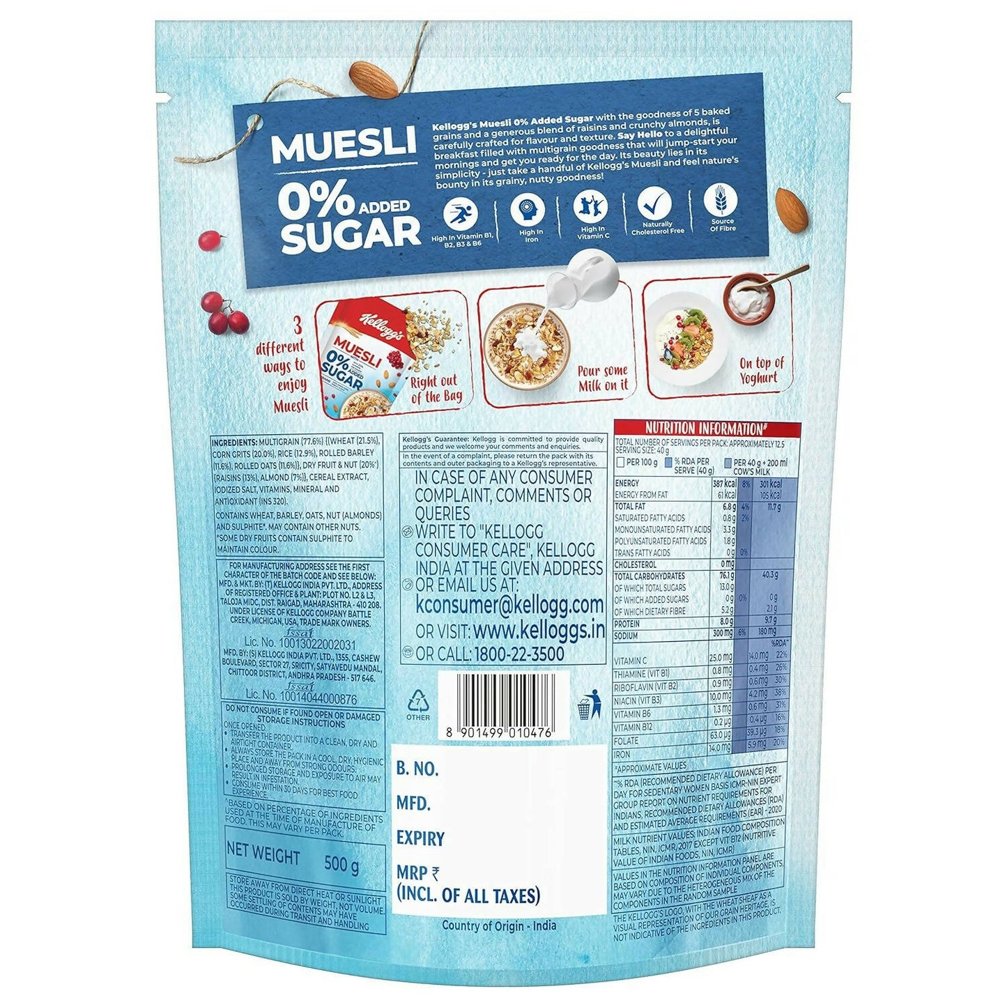 Kellogg's Muesli 0% Added Sugar - Indyancart