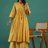 Dhiyona SN Women's Yellow Bandhani Printed Notch Neck Empire Anarkali Pure Cotton Kurta With Palazzos