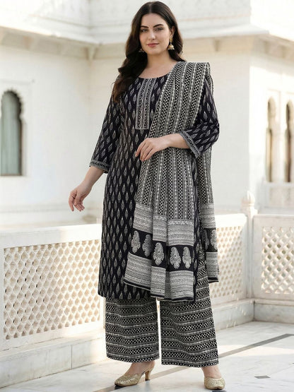 Indyancart Women's Ethnic Motifs Printed Regular Pure Cotton Kurta with Palazzos & With Dupatta