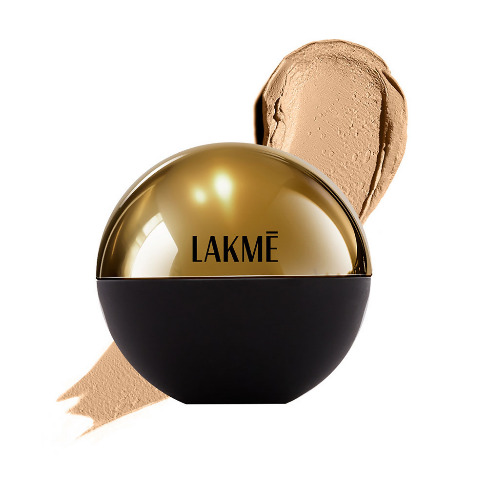 Lakme Xtraordin Airy Mattreal Mousse Beige Honey face primer in a jar, showcasing its light, airy texture and beige color.