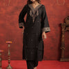 Dhiyona IE Women Ethnic Motifs Embroidered Regular Thread Work Liva Kurta with Trousers