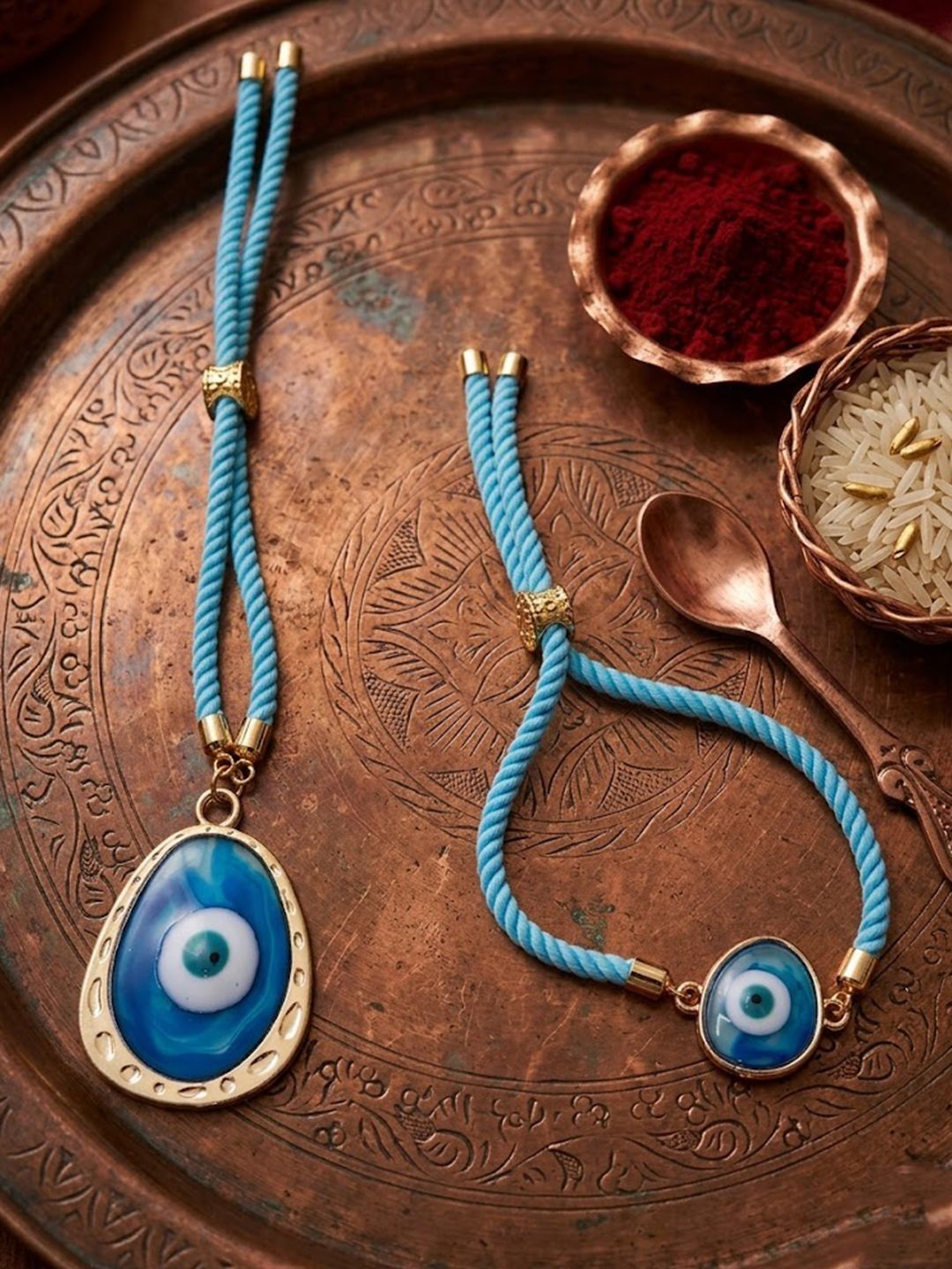 Anouk Set Of 2 Blue Evil Eye Bhaiya Bhabhi Wraparound Rakhi