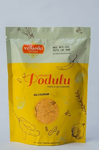 Vellanki Foods chutney powders 4-pack combo with Nalla Karam, Idli Karam, Kobbari Karam, and Palli Karam in 250g packs