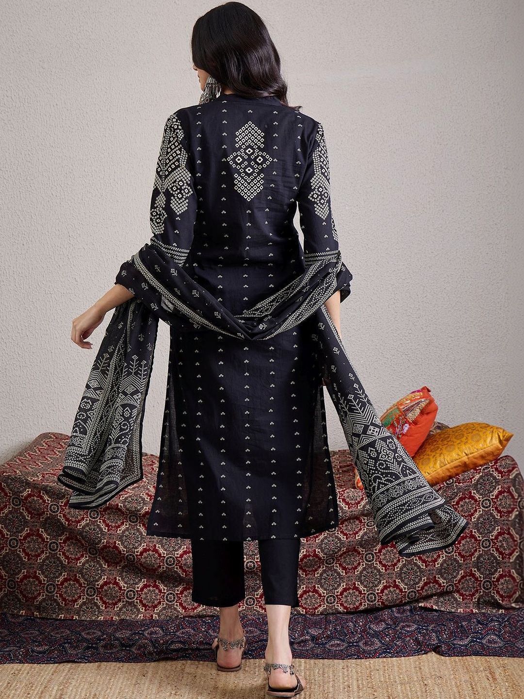 Women Ethnic Motifs Printed Regular Pure Cotton Kurta with Trousers & With Dupatta