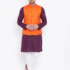 Men's Purple Cotton Blend Straight Jacket  Kurta and Pyjama Set
