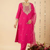 Indyancart IE Women Ethnic Motifs Embroidered Regular Thread Work Kurta with Trousers & With Dupatta