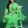 Indyancart Women's Leheriya Printed Mirror Work Kurta with Palazzos & Dupatta