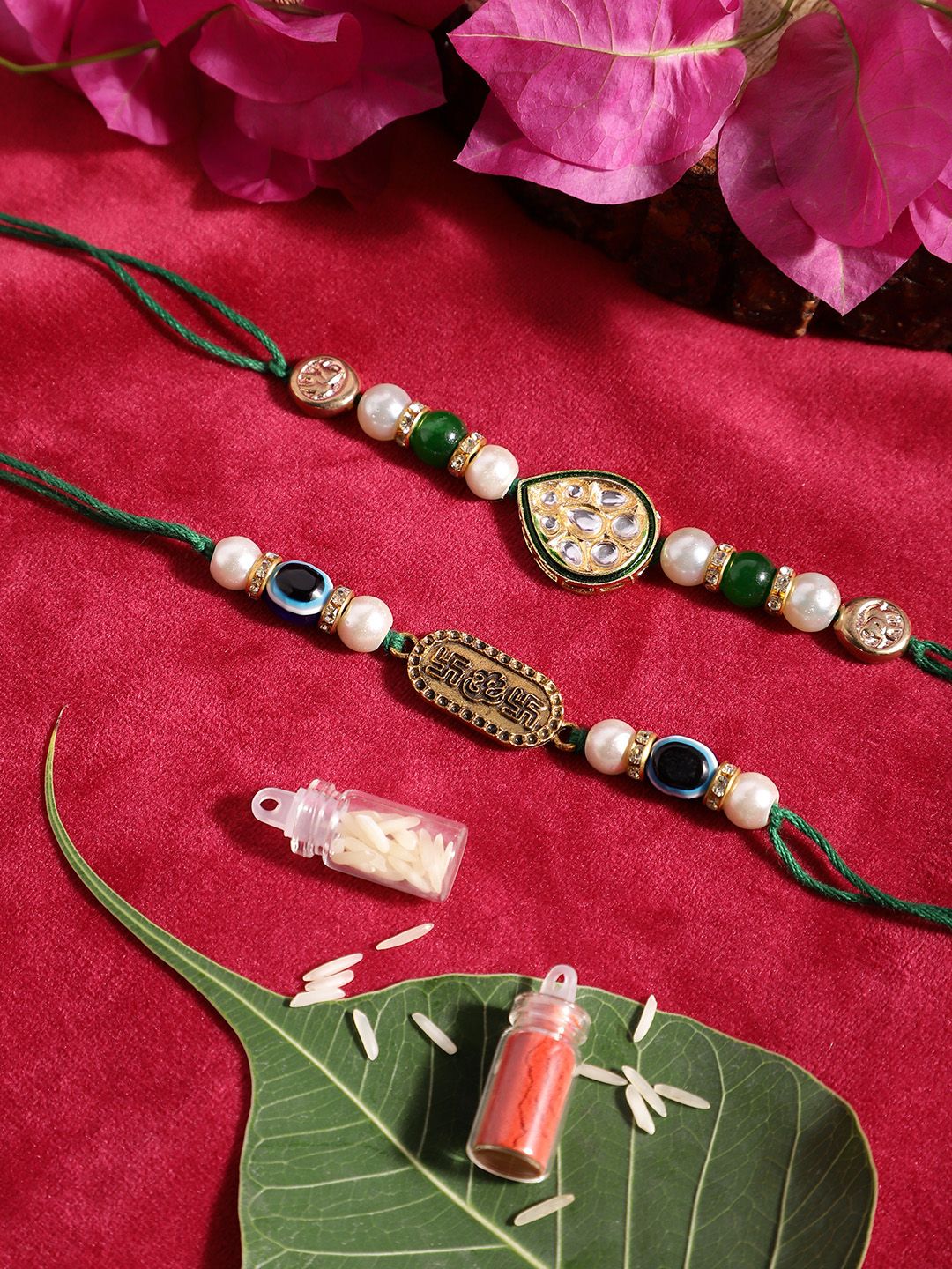 Anouk Unisex Set of 2 Beaded Bhai Bhabhi Rakhis With Roli & Chawal
