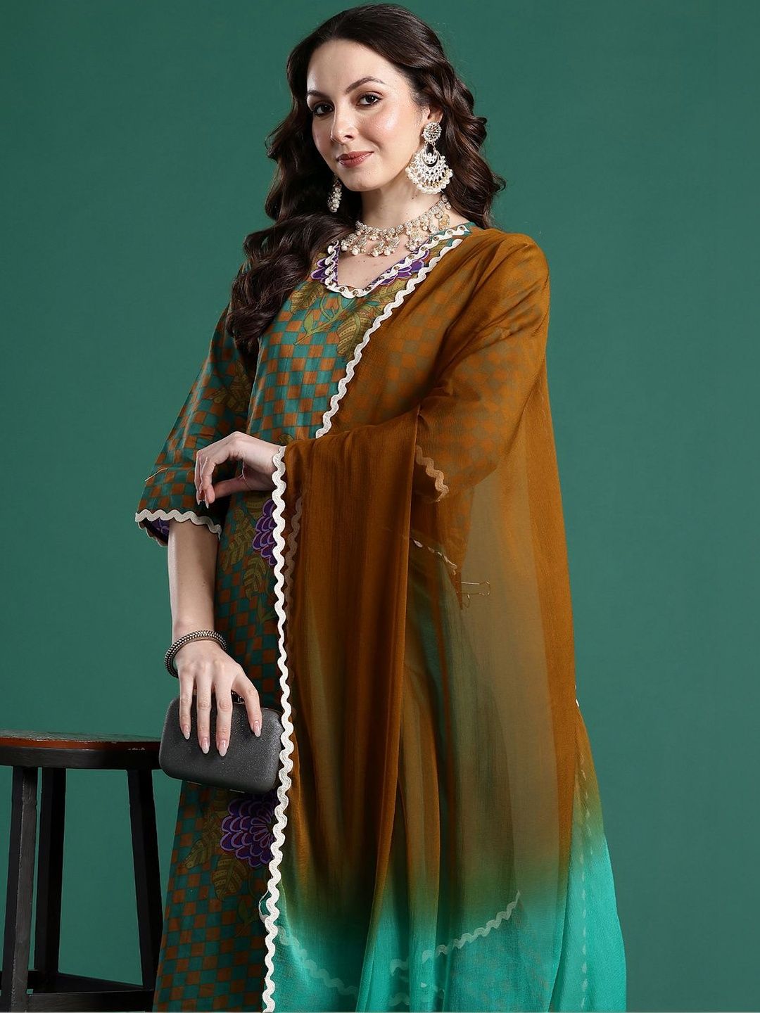 Women Ethnic Motifs Printed Regular Pure Cotton Kurta with Trousers & With Dupatta