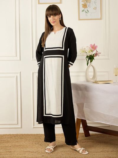 Indyancart IE Colourblocked Round-Neck Three-Quarter Sleeves Tunic And Trousers