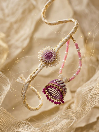 Anouk Set Of 2 Floral Perals Jhumka Design Bhaiya Bhabhi Rakhi With Roli Chawal Chandan