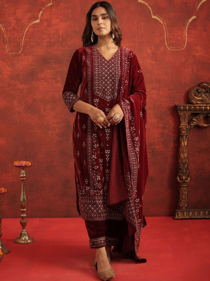 Women Ethnic Motifs Embroidered Kurta with Trousers & Dupatta