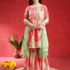 Indyancart VA Women Floral Printed Empire Mirror Work Kurta With Sharara & Dupatta