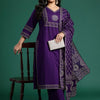 Indyancart Women's Ethnic Motifs Printed Regular Mirror Work Pure Cotton Kurta with Trousers & With Dupatta