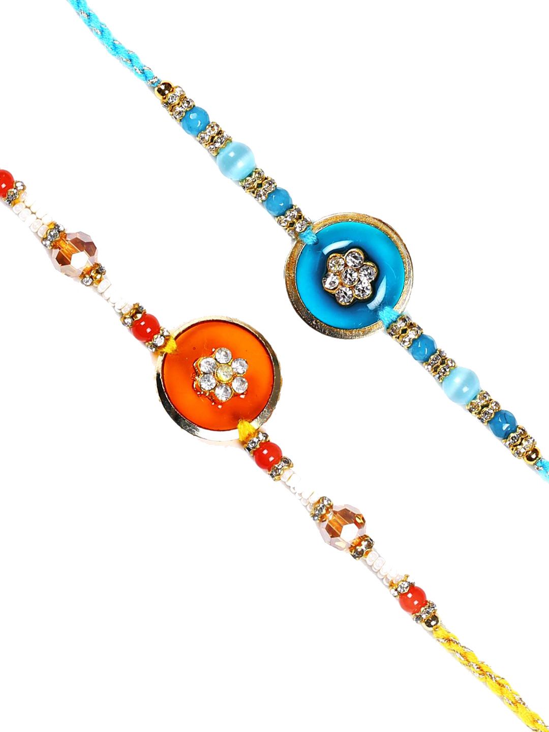 Anouk Set Of 2 Blue Stones Studded & Beaded Rakhis Comes With Roli Rice & Greeting Card