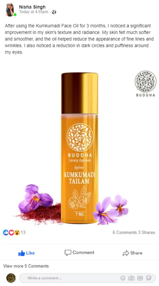 Buddha Natural Kumkumadi Face Oil - Indyancart