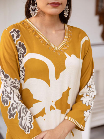 Indyancart IE Floral Printed Sequinned Kurta With Salwar