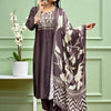 Indyancart SN Women's SangriaFloral Floral Printed Yoke Or Border Straight Kurta With Trouser And Dupatta