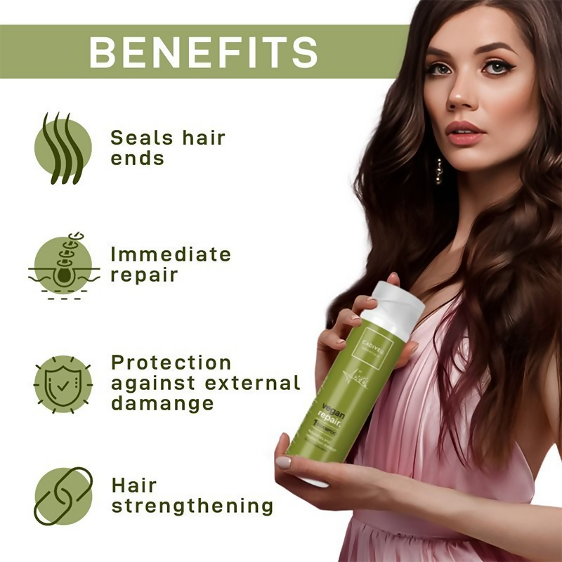 Cadiveu Vegan Repair Shampoo bottle with label, showcasing a nourishing hair care product for damaged and dry hair.