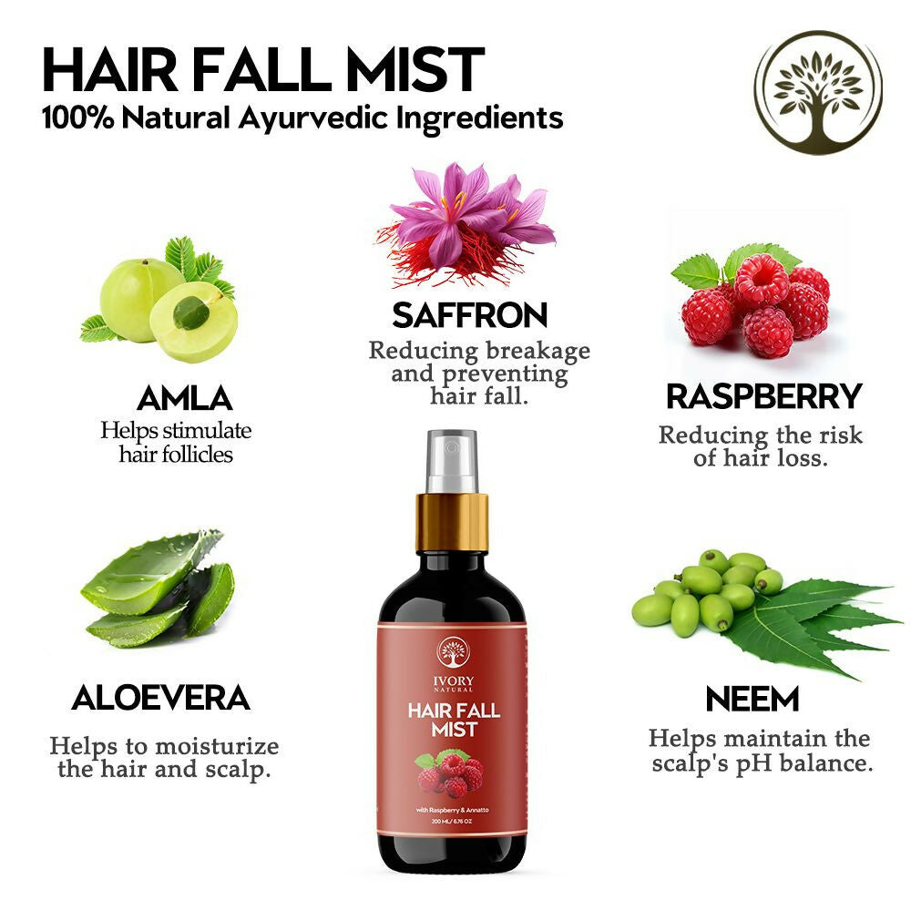 Ivory Natural hair spray in a spray bottle for long hair, promoting growth, strengthening follicles, and restoring shine.