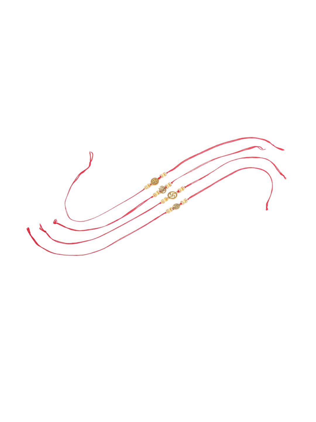 Anouk Men Set Of 4 Gold Toned Artificial Stones Swastik Design Thread Rakhi