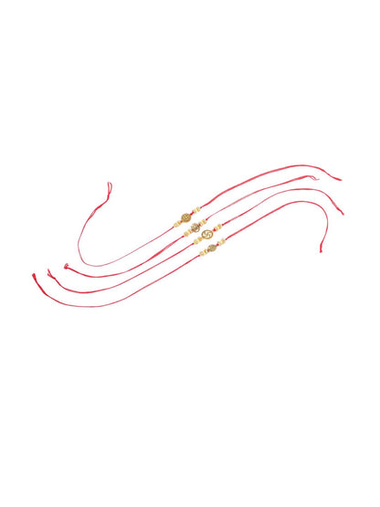 Anouk Men Set Of 4 Gold Toned Artificial Stones Swastik Design Thread Rakhi