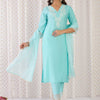 Dhiyona IE Floral Yoke Design Liva Straight Kurta With Trousers & Dupatta