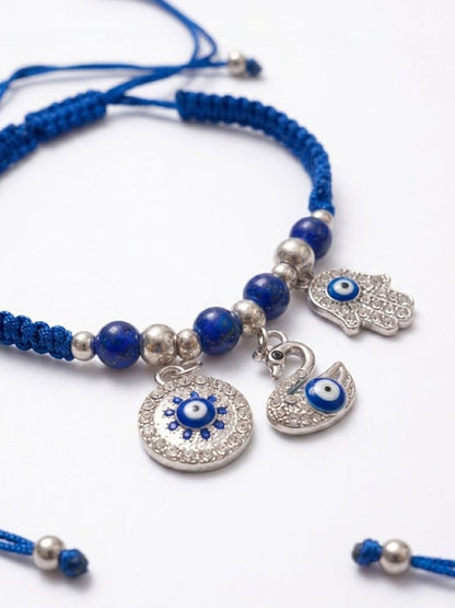 Anouk Set Of 2 Blue & Silver Evil Eye Design Bhaiya Bhabhi Rakhi With Roli Chawal Chandan