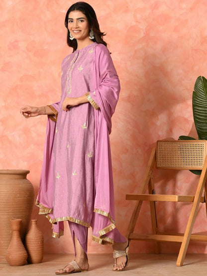 Indyancart SN Women's Solid Embroidered Kurta with Dhoti Pant & Dupatta