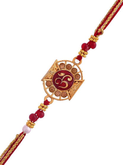 Anouk Red Stone-Studded & Beaded Thread Rakhi
