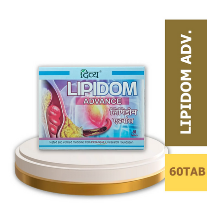 Patanjali Divya Lipidom Advance Ayurvedic tablets in a blister pack, natural herbal supplement for lipid health.