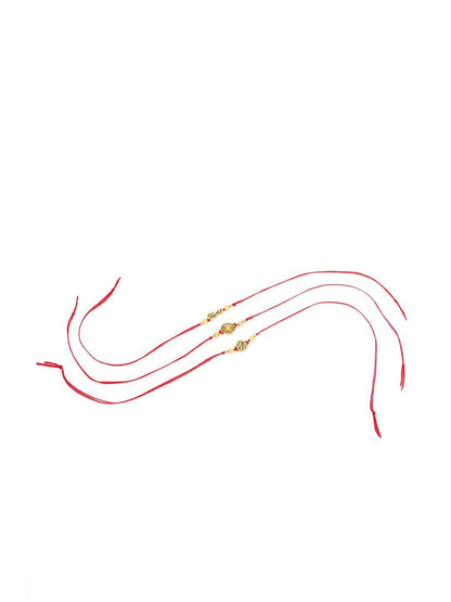 Anouk Men Set Of 3 Gold Toned Thread Rakhi With Roli Chawal Chandan Mishri